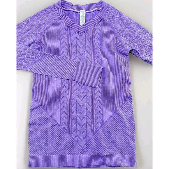 Ivivva Glacier Air  Long Sleeve Top Girls 12 Purple V-Neck Performance Knit - Picture 1 of 7